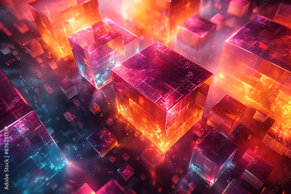 Vibrant Neon Geometric Art - Abstract Design Print