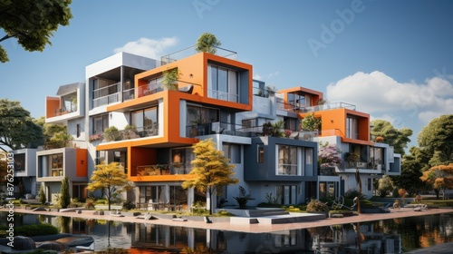 Modern architecture with orange and white accents, showcasing a unique design.