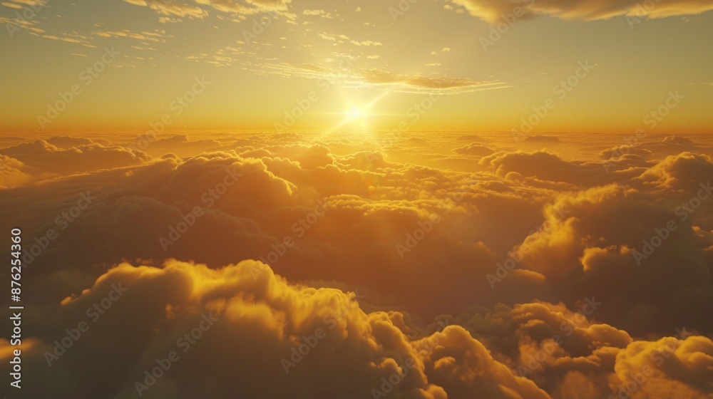 view of the sunset from above, golden clouds, sky view of the sunset from above, golden clouds, sky