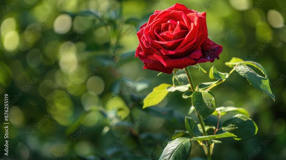 Blooming red rose on nature background Ideal gift for holidays and celebrations Blooming red rose on nature background Ideal gift for holidays and celebrations