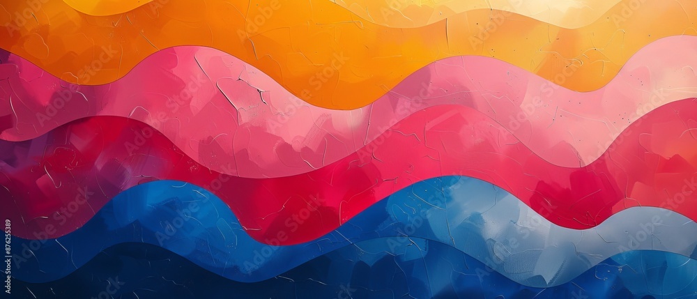 A colorful painting of a wave with a blue stripe A colorful painting of a wave with a blue stripe