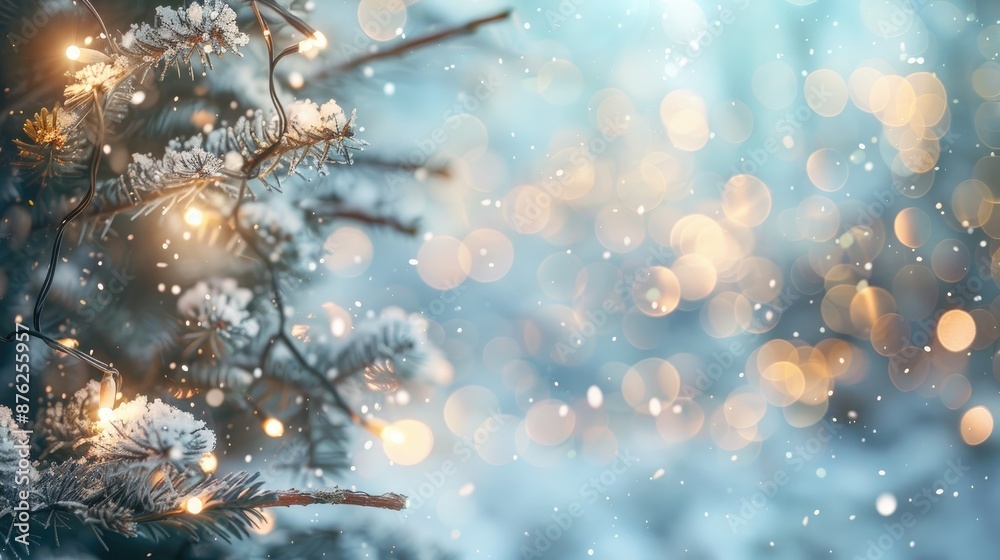 Blurred winter decor with glowing lights copy space available Blurred winter decor with glowing lights copy space available