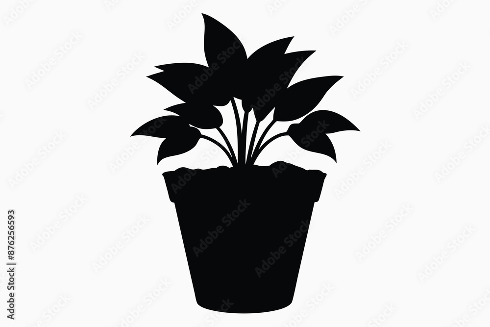 Black plant on pot of flower silhouette.eps Black plant on pot of flower silhouette.eps
