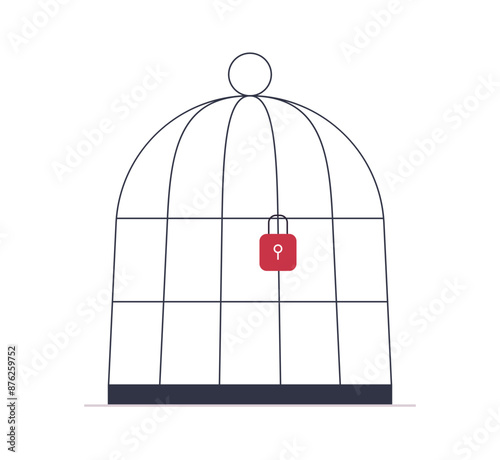 Caged creativity and imagination, mental pressure, stress, creators crisis flat vector illustration.	
