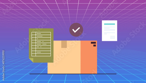 Cardboard boxes and fast delivery service shipment concept flat vector illustration.	
