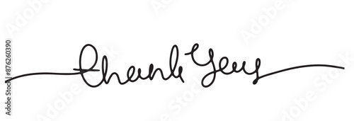 hand drawn Thank you. one line lettering isolated on white background. Usable for greeting cards, poster, banners, gifts.