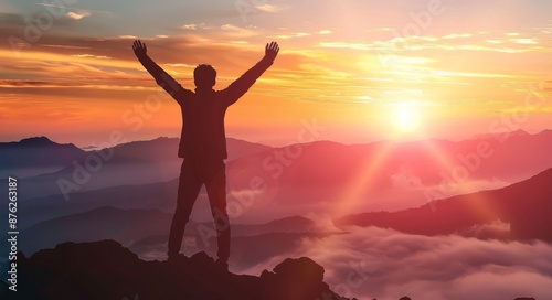 Tranquility at Twilight: Hiker Enjoying Sunset on Mountain Peak