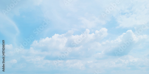 blue sky background with white clouds. White cumulus clouds formation in blue sky. White clouds and blue sky. Panorama of blue sky with white clouds in sunny