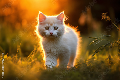 a white kitten in the grass © Orsolya