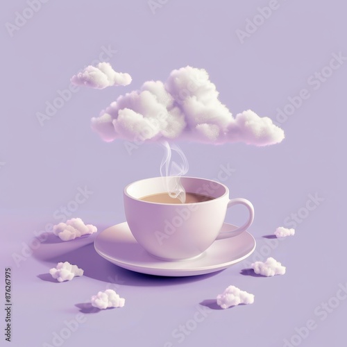 a cup of coffee and clouds on a purple background photo