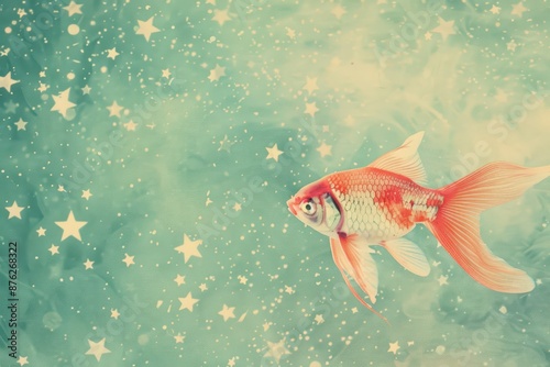 a goldfish swimming in the water with stars photo