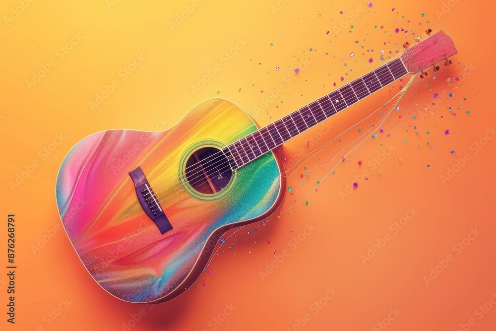 Naklejka premium a colorful guitar on an orange background