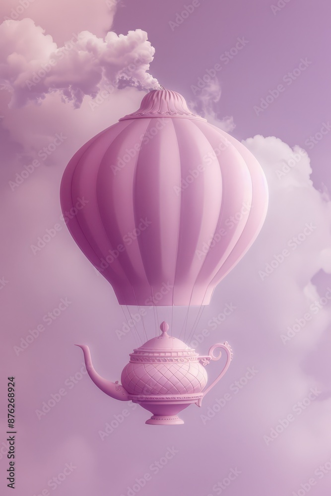 a pink hot air balloon with a teapot floating in the sky a pink hot air balloon with a teapot floating in the sky