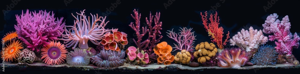 Obraz premium The image shows a diverse range of coral specimens