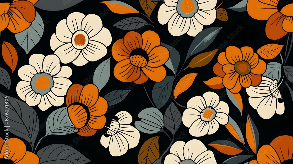Floral Pattern with Orange and White Flowers Floral Pattern with Orange and White Flowers