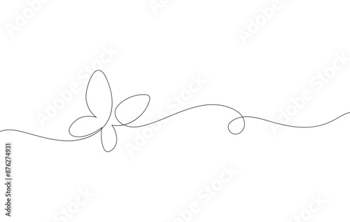 background with butterfly in line art style, black continuous line isolated on white, modern minimalistic design, template for banner,poster,cards,invitation,decoration