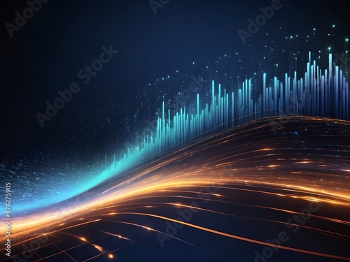 Colorful futuristic data flow background with dynamic wave streams. Abstract background with colorful glowing digital wavelines photo