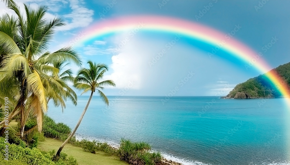 Fototapeta premium Tropical seaside scenery with a rainbow