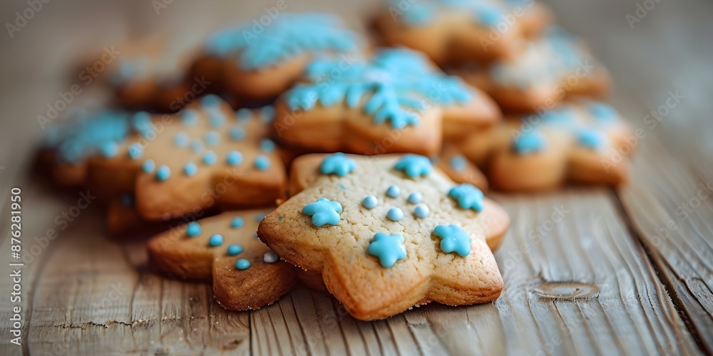 Group of decorated cookies on wooden table with wooden floor in background. Concept Celebration Desserts, Cookie Display, Wooden Table Setting, Food Photography, Sweet Treats Group of decorated cookies on wooden table with wooden floor in background. Concept Celebration Desserts, Cookie Display, Wooden Table Setting, Food Photography, Sweet Treats