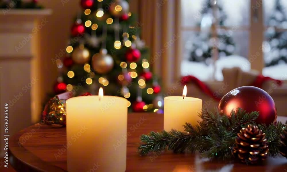 Christmas holidays scenic background with wooden table and christmas decoration Christmas holidays scenic background with wooden table and christmas decoration