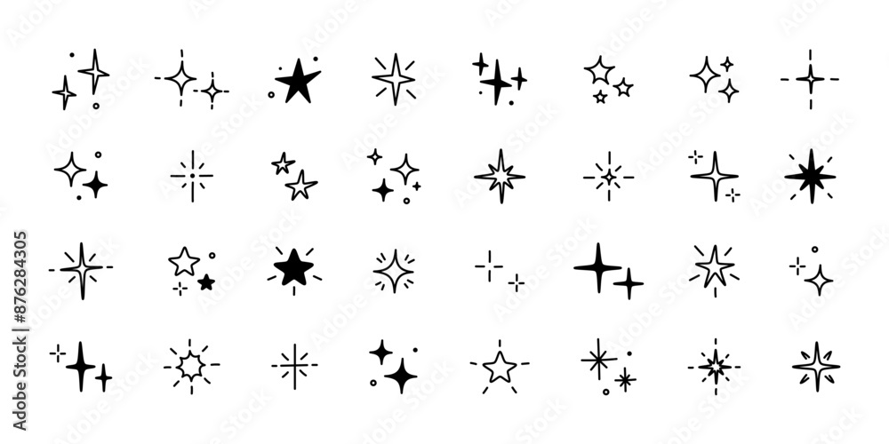 sparkling stars collection with hand drawn style, editable stroke sparkling stars collection with hand drawn style, editable stroke