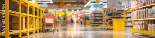Wallpaper Mural Modern Shopping Mall Interior with Blurred Background, Featuring Yellow Shelves and Shopping Carts, Open Space Focus on Discounts, AI-Generated Design Torontodigital.ca
