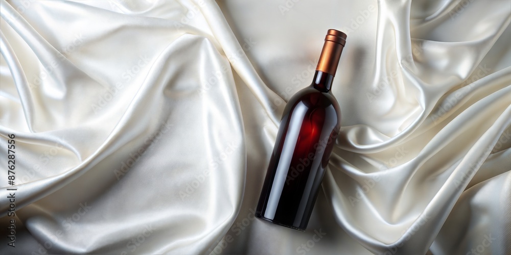 Naklejka premium Elegant Wine Bottle on Silver Satin Fabric, mockup resources