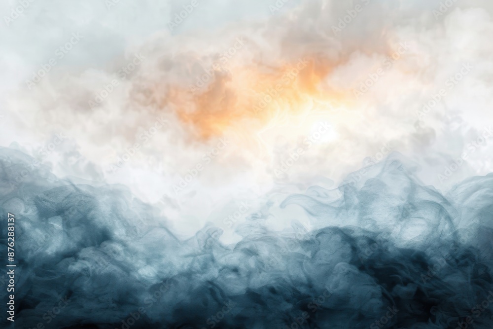 Fototapeta premium Sunrise with volcanic crater and smoke in watercolor, futuristic, manipulation, breathtaking scenery backdrop