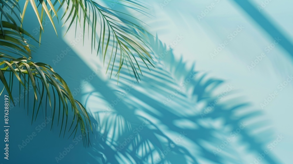 Tropical Palm Leaves Shadow on Blue Background for Serene Ambiance Tropical Palm Leaves Shadow on Blue Background for Serene Ambiance