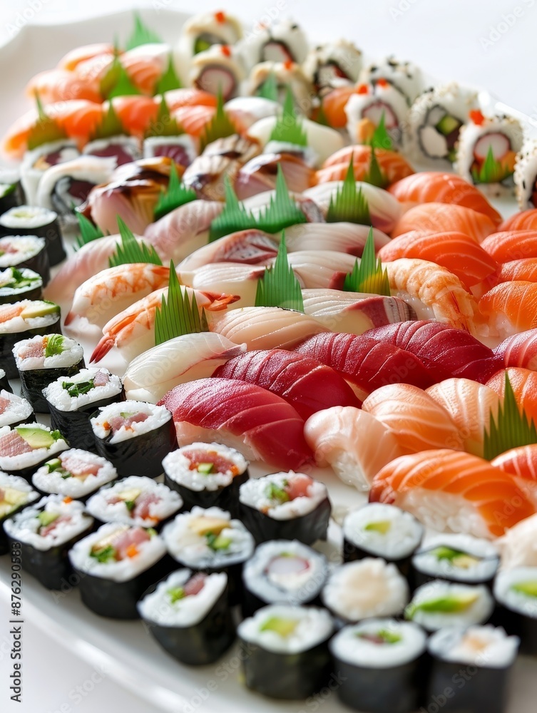 Culinary Artistry - Assortment of Seasonal Fish Sushi on White Platter