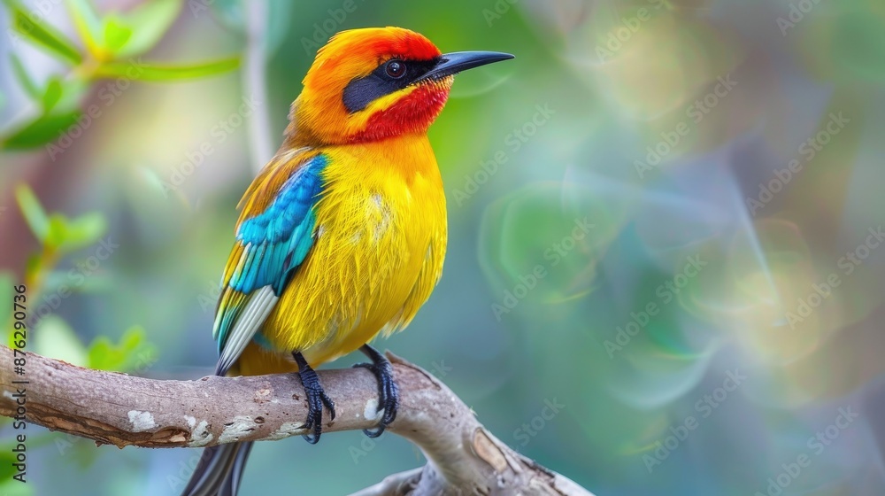 Obraz premium A Vibrant Golden-Crested Bird Perched on a Branch