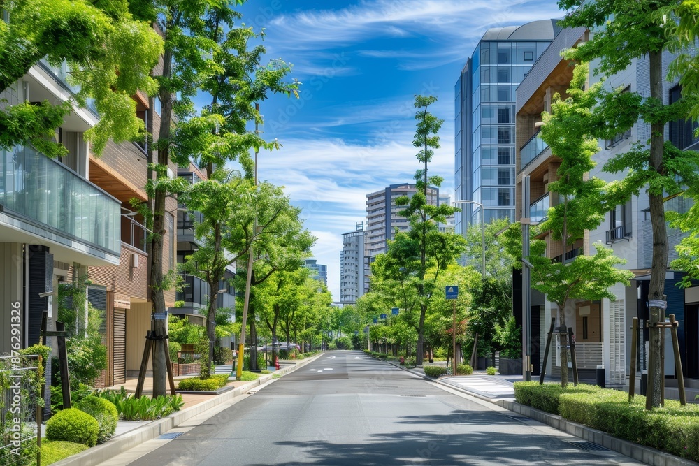 Modern Urban Oasis: Tree-Lined Streets in a Contemporary Residential Neighborhood