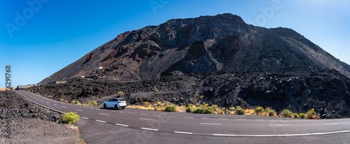 Panoramic view of a volcanic mountain on which to drive a road on the island of La Palma, Canary Islands. photo