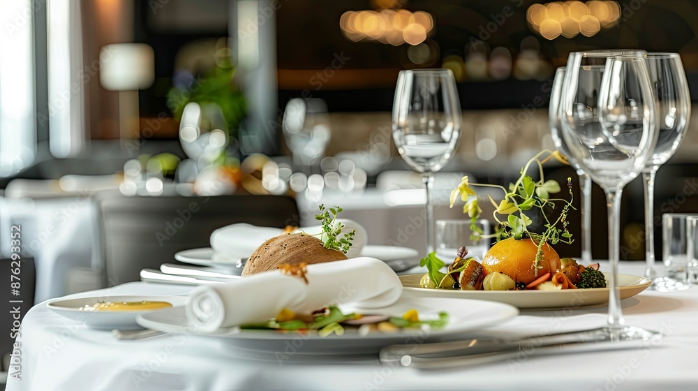 Visually Striking Gourmet Dishes Showcased on Luxury Dining Table with Elegant Presentation Visually Striking Gourmet Dishes Showcased on Luxury Dining Table with Elegant Presentation