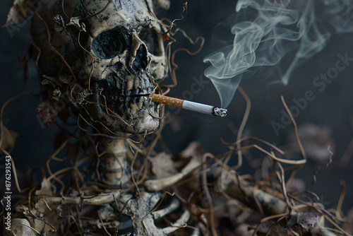 a skeleton smoking a cigarette photo
