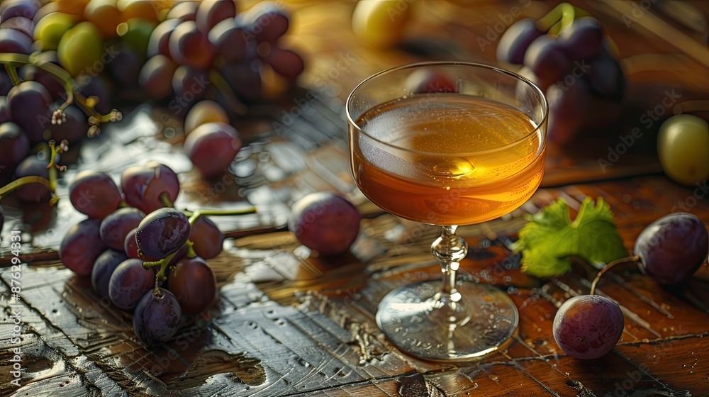 Elegant Grape and Wine Composition on Weathered Wooden Surface