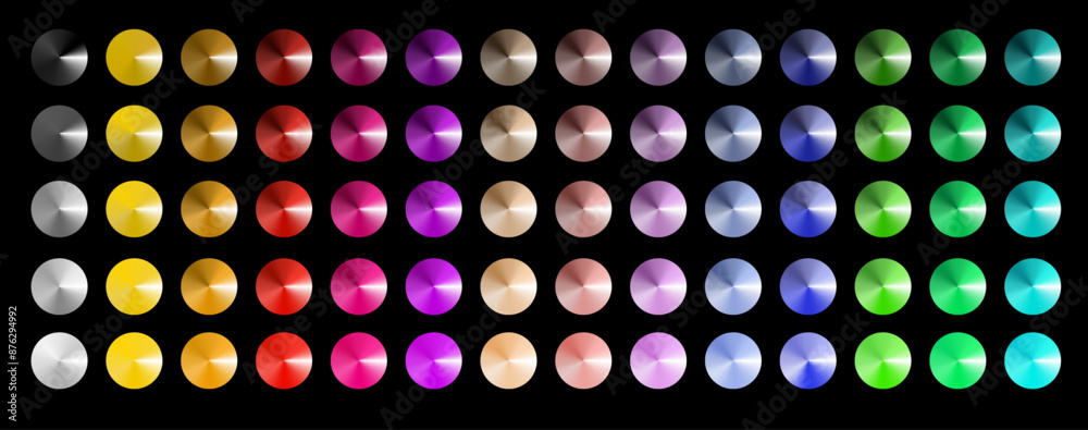 Metal gradient. Multi colored radial gradient set. Collection of shiny foil in rainbow colors palette. Vector Metal gradient. Multi colored radial gradient set. Collection of shiny foil in rainbow colors palette. Vector