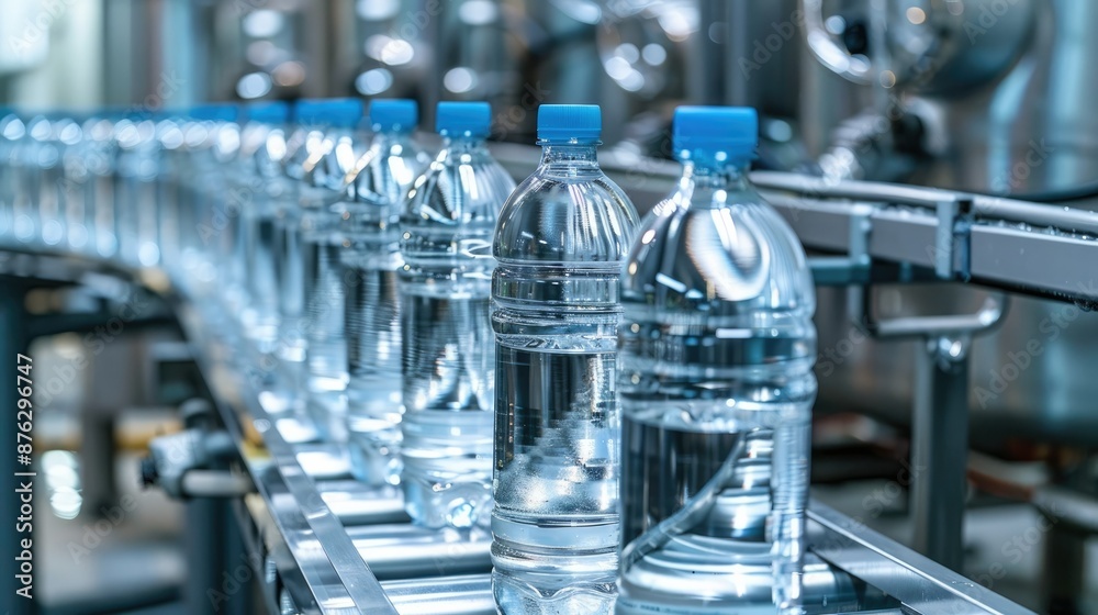 Pristine Water Bottling Factory with Modern Industrial Machinery and Gleaming Glass Bottles Pristine Water Bottling Factory with Modern Industrial Machinery and Gleaming Glass Bottles