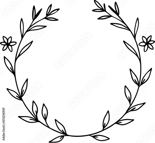 Minimalist wreath with small flowers and leaves, perfect for clean and simple designs.