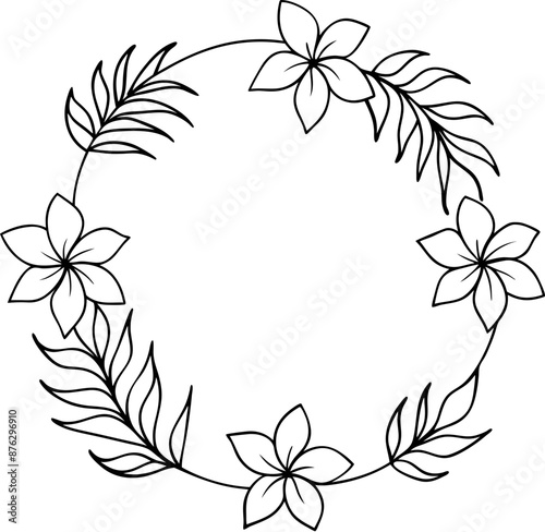 Charming wreath with tropical flowers and leaves, perfect for exotic and decorative designs.