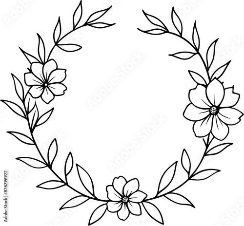 Stylish wreath with flowers and leaves, ideal for elegant designs and decorations.