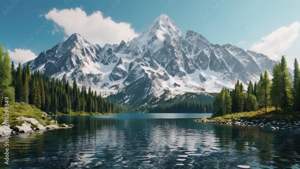 serene alpine lake nestled in a mountainous valley with crystal-clear water reflecting the surrounding rugged terrain and lush greenery. Snow-capped peaks and rocky slopes create a stunning backdrop. serene alpine lake nestled in a mountainous valley with crystal-clear water reflecting the surrounding rugged terrain and lush greenery. Snow-capped peaks and rocky slopes create a stunning backdrop.