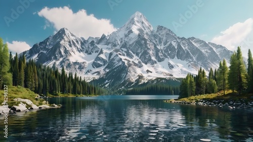 Crystal-clear water reflects snow-capped mountain peaks in a majestic Canadian lake landscape