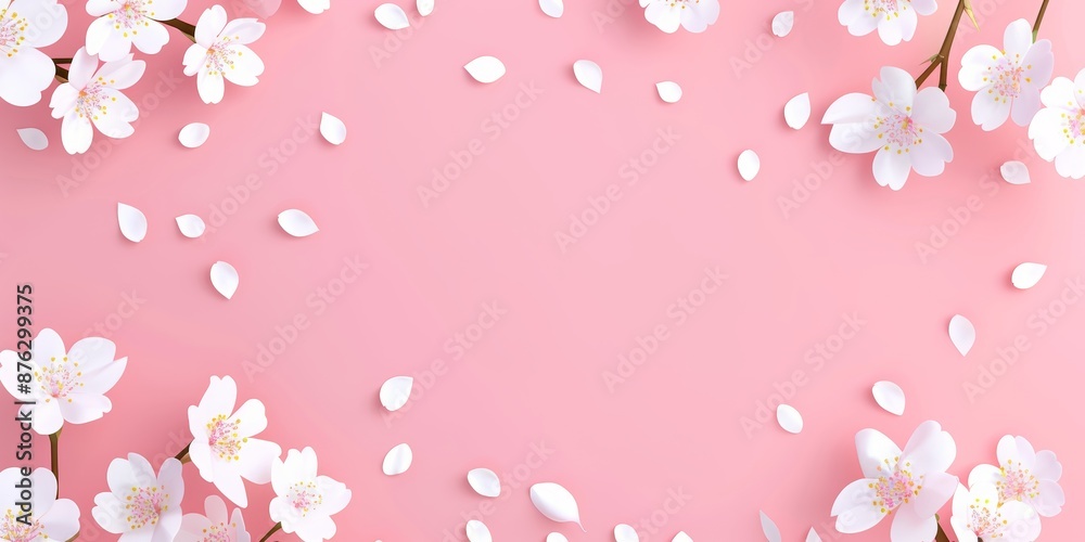 white blossom on pink wall , copy space concept for wallpaper or background