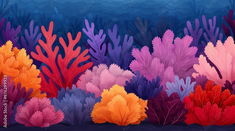 Obraz premium Capture the vibrant hues of underwater kingdoms with illustrations featuring colorful coral reefs, diverse marine life, and the enchanting beauty of aquatic environments. Clean and Clear Color,
