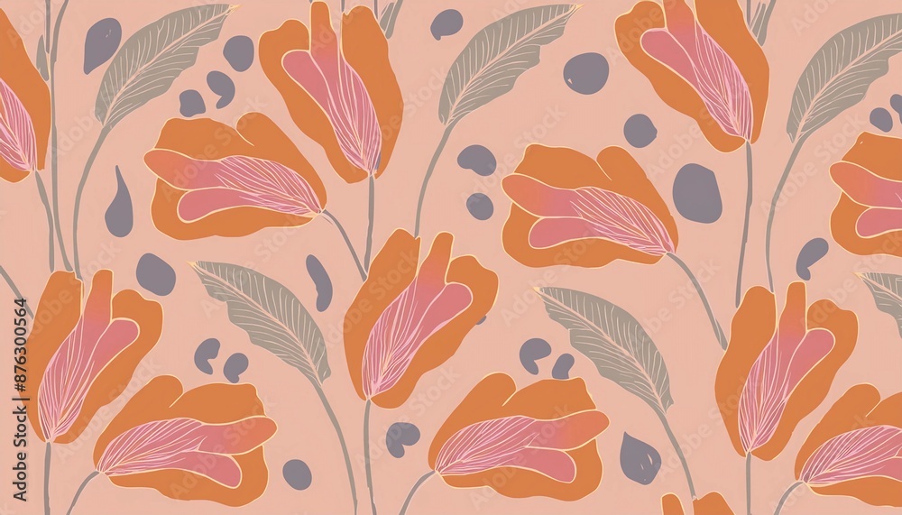beautiful pattern of paper wallpaper, textile, paper - with a soft pink-orange background and simple flowers, background beautiful pattern of paper wallpaper, textile, paper - with a soft pink-orange background and simple flowers, background