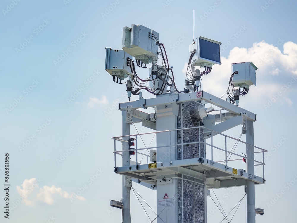 Cutting-Edge Airport Surveillance Radar Installation with Advanced Antennas and Equipment. Cutting-Edge Airport Surveillance Radar Installation with Advanced Antennas and Equipment.