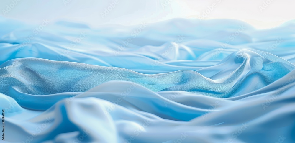 Soft, flowing waves of blue fabric cascade across a surface, creating a sense of movement and tranquility. Soft, flowing waves of blue fabric cascade across a surface, creating a sense of movement and tranquility.