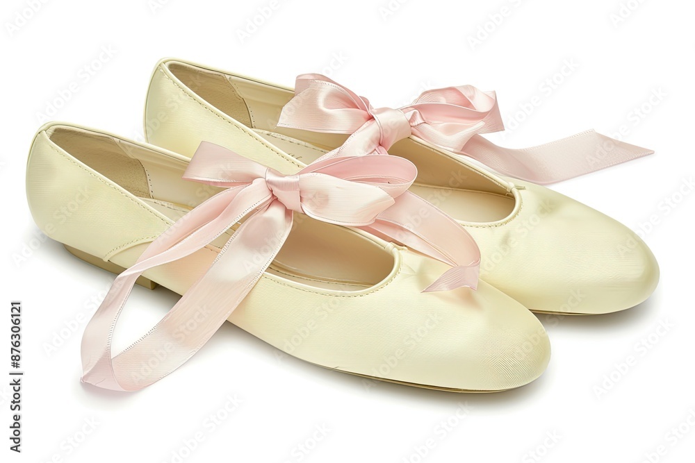 Classic pair of ballet shoes with ribbons isolated on white background Classic pair of ballet shoes with ribbons isolated on white background