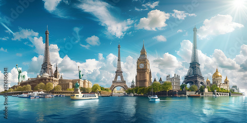 World-Famous Landmarks Collage Highlighting Iconic Structures and Cultural Heritage | Famous Monuments from Various Continents in a Single Panorama